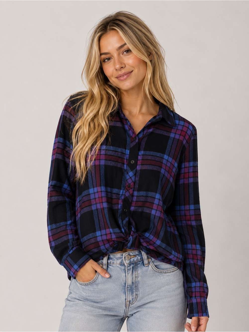 Aeropostale Plaid Twist Front Flannel Shirt Women’s XL